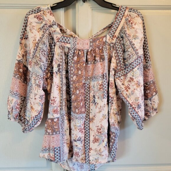 Savanna Jane Floral Patchwork Boho Peasant Style Blouse - Picture 1 of 3